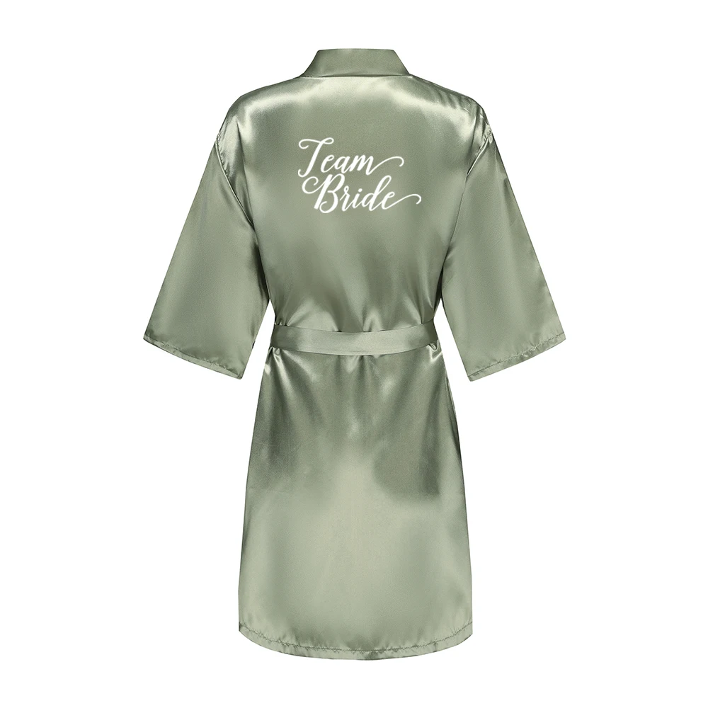 Women's Satin Robe Silk Kimono Bathrobe Pure Short Sexy Sleepwear Bridesmaid Bride Party Robes Grass Green thumbnail 3