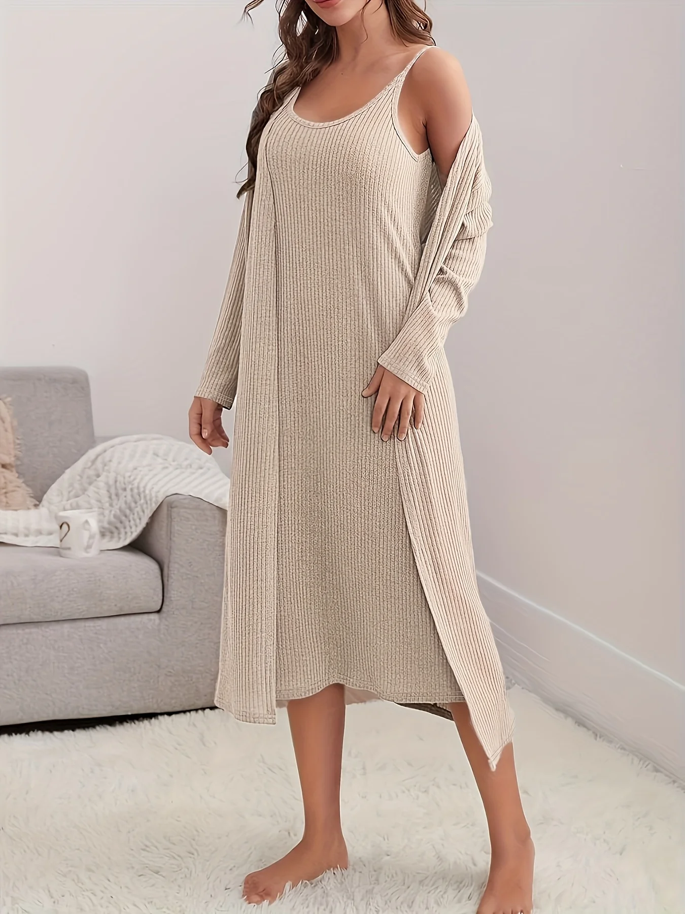 Khaki Ladies Large Size Woven Casual Set Comfortable Fashionable plus Size Outfit Women's Clothing Set Khaki thumbnail 5