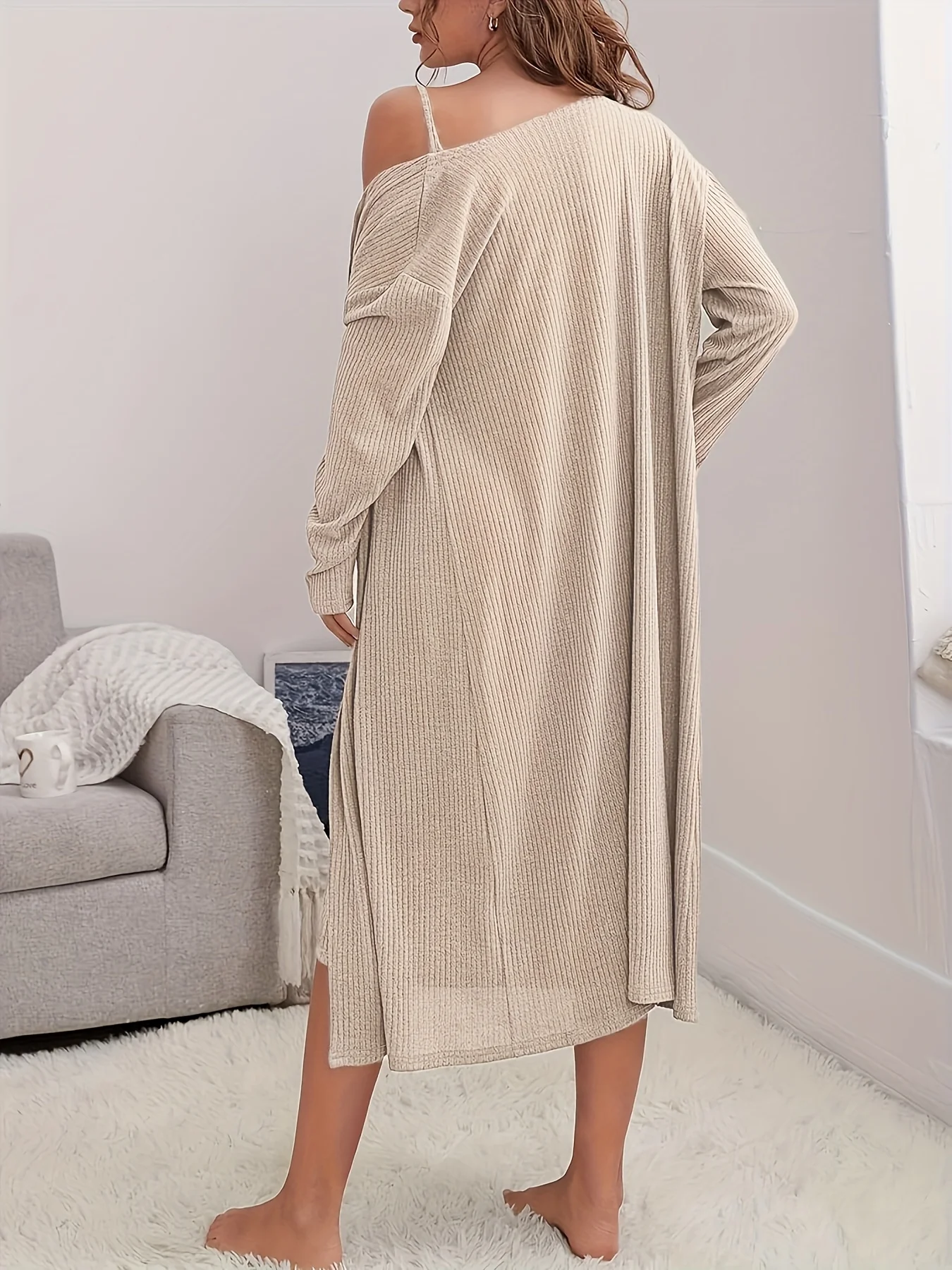 Khaki Ladies Large Size Woven Casual Set Comfortable Fashionable plus Size Outfit Women's Clothing Set Khaki thumbnail 2
