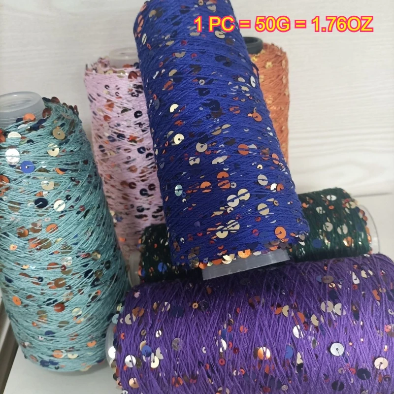 1PC 50g Glitter Fancy Yarn Sequin Crochet Yarn For Sweater Hat Bag Craft DIY Needlework New Soft Hand Woven Knitting Cotton Yarn thumbnail 2