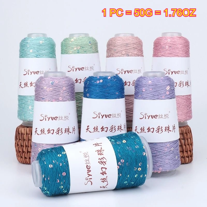 1PC 50g Glitter Fancy Yarn Sequin Crochet Yarn For Sweater Hat Bag Craft DIY Needlework New Soft Hand Woven Knitting Cotton Yarn thumbnail 3