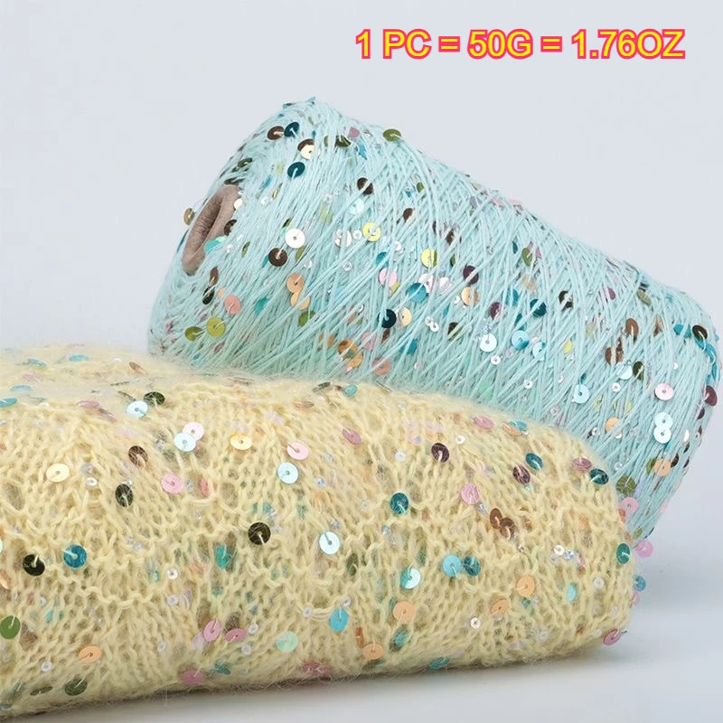 1PC 50g Glitter Fancy Yarn Sequin Crochet Yarn For Sweater Hat Bag Craft DIY Needlework New Soft Hand Woven Knitting Cotton Yarn thumbnail 5