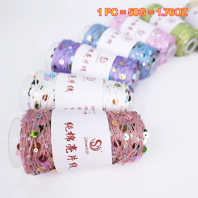 1PC 50g Glitter Fancy Yarn Sequin Crochet Yarn For Sweater Hat Bag Craft DIY Needlework New Soft Hand Woven Knitting Cotton Yarn thumbnail 6