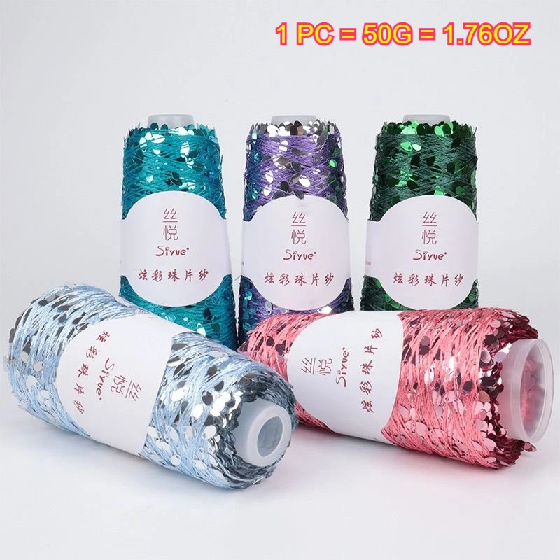 1PC 50g Glitter Fancy Yarn Sequin Crochet Yarn For Sweater Hat Bag Craft DIY Needlework New Soft Hand Woven Knitting Cotton Yarn thumbnail 4