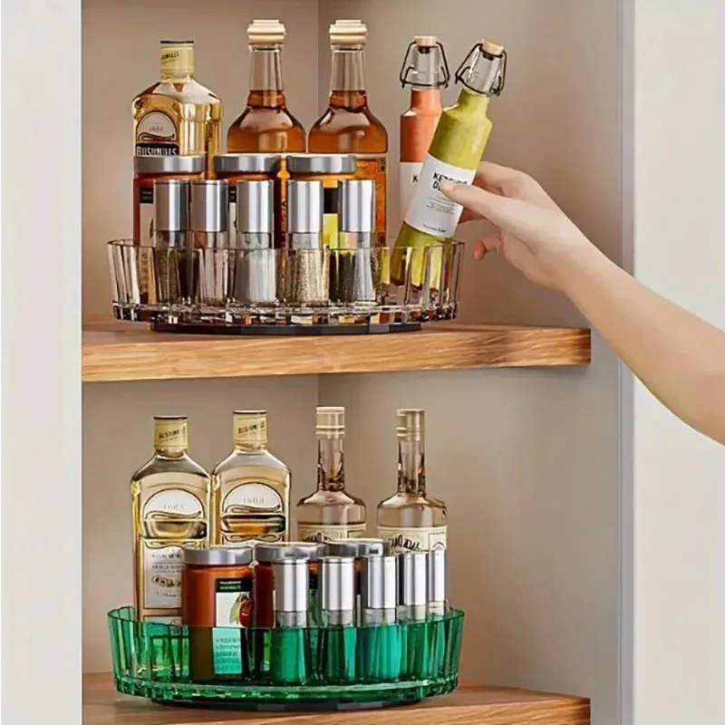 360°Rotating Rotating Spice Rack Round Plastic Clear Rotating Container Bins for Cabinet Pantry Kitchen Countertop Refrigerator thumbnail 2