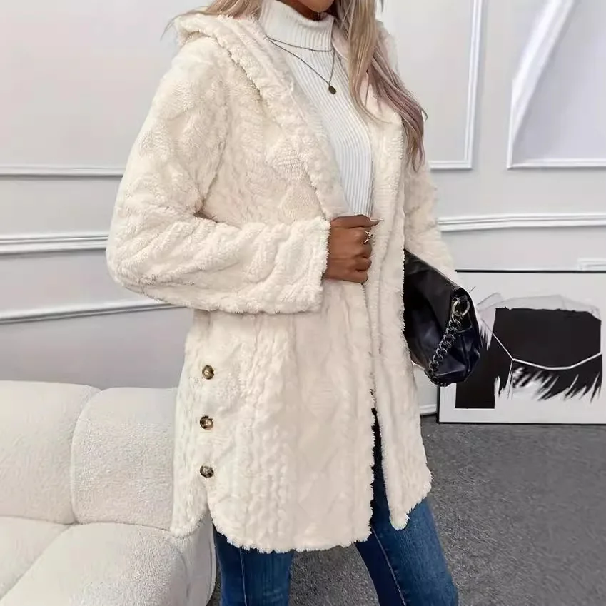 British-style solid color hooded long-sleeve casual coat with buttons for autumn and winter urban style single-breasted cardigan