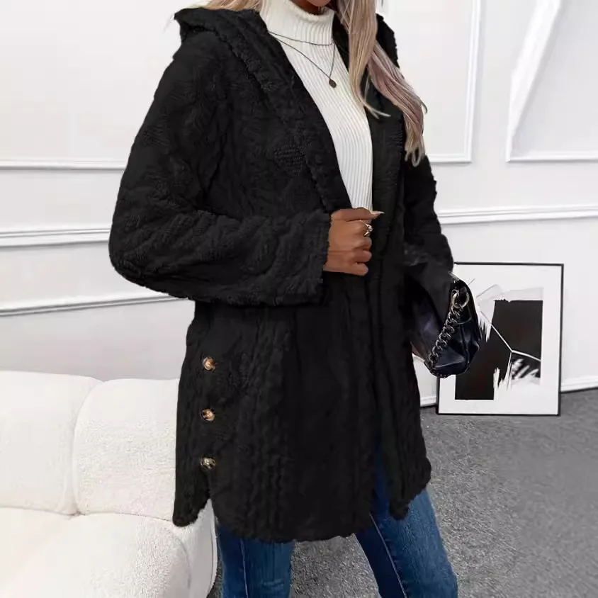 British-style solid color hooded long-sleeve casual coat with buttons for autumn and winter urban style single-breasted cardigan thumbnail 3