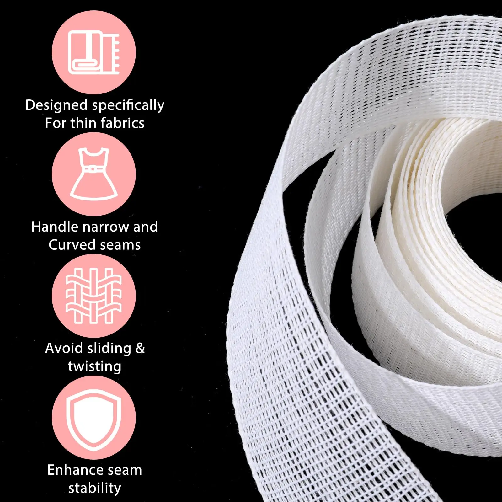 Fishbone Hem Tape for Sewing, Chiffon Thin Fabrics, Polyester Frills Hem Sewing Guide Tape Wide Corset DIY Handmade Craft Cloth thumbnail 3