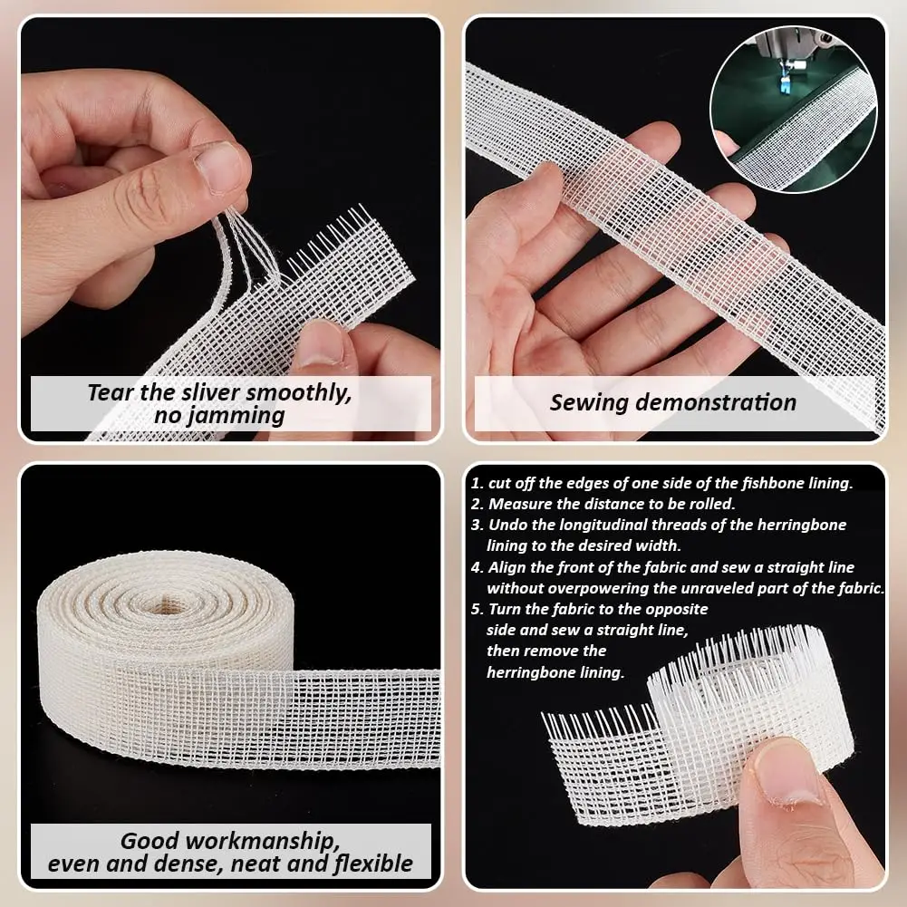 Fishbone Hem Tape for Sewing, Chiffon Thin Fabrics, Polyester Frills Hem Sewing Guide Tape Wide Corset DIY Handmade Craft Cloth thumbnail 2