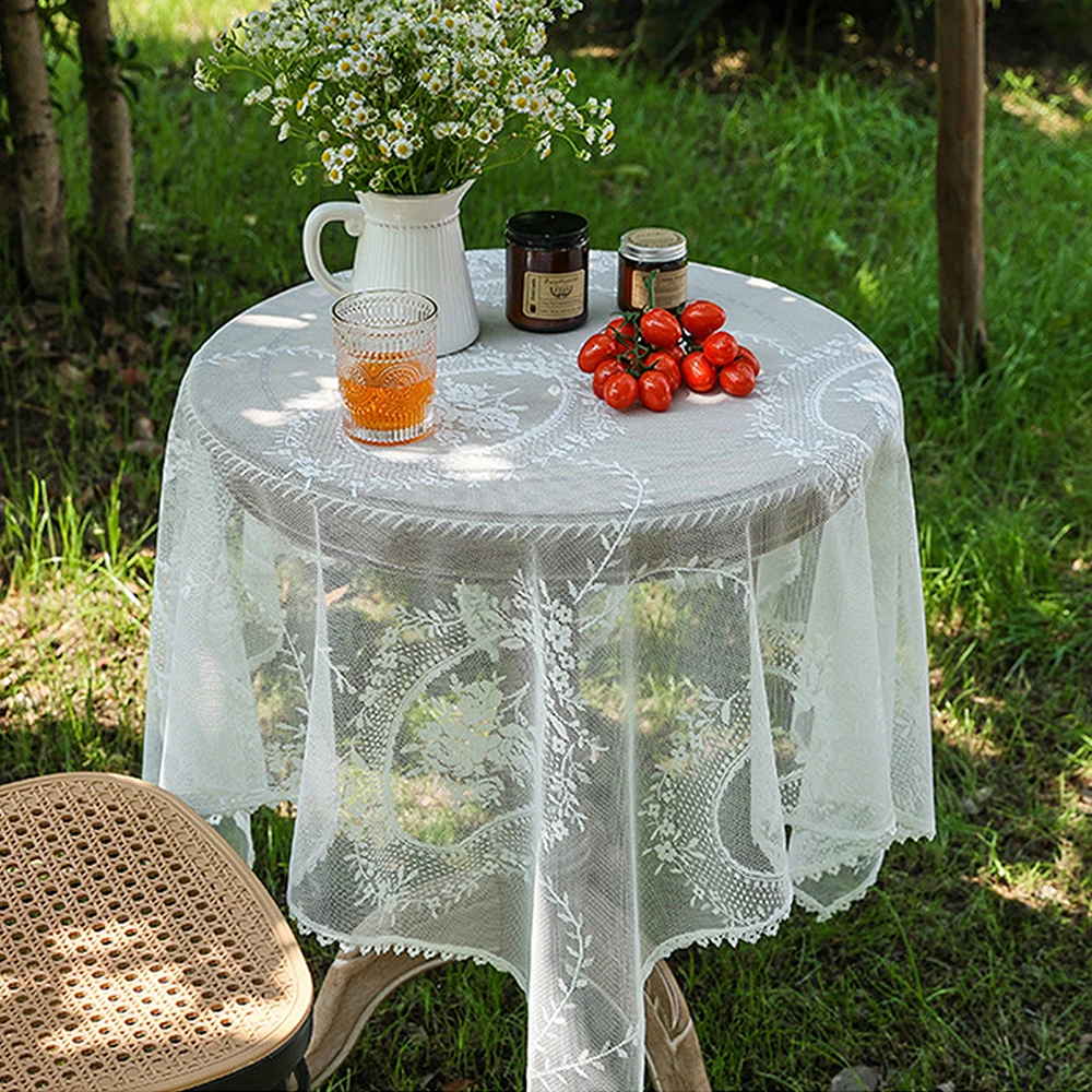 White Lace Tablecloth Embroidery Furniture Table Cover Wedding Banquet Party Dining Table Cloths Hotel Home Decor Tablecloth thumbnail 5