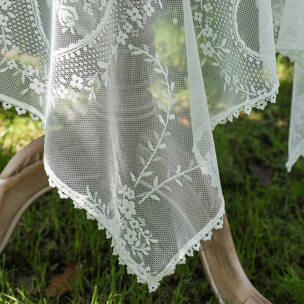 White Lace Tablecloth Embroidery Furniture Table Cover Wedding Banquet Party Dining Table Cloths Hotel Home Decor Tablecloth thumbnail 3