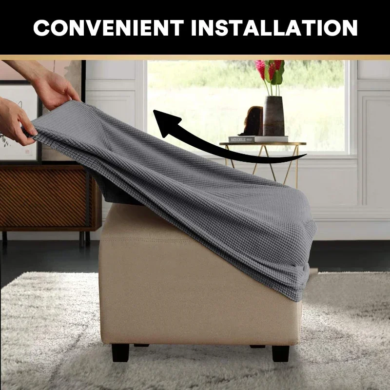 Durable Square Jacquard Durable Customized Stretch Footrest Ottoman Cover Folding Storage Stool Furniture Protector Slipcover thumbnail 5