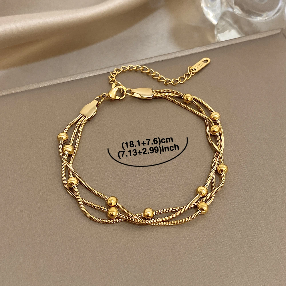 Stylish Gold Silver Color Stainless Steel Adjustable Bracelet for Women Elegant Multilayer Wrap Beaded Bracelets Party Jewelry thumbnail 4