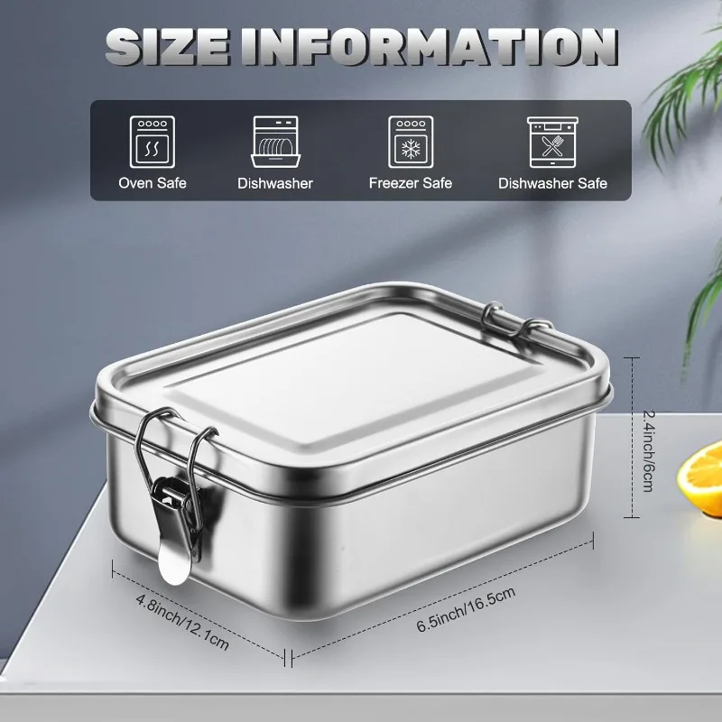 Containers with Lockable Clips Lunch Snack Boxes for Work,School Stainless Steel Bento Box Metal Lunch Box Food Storage thumbnail 2
