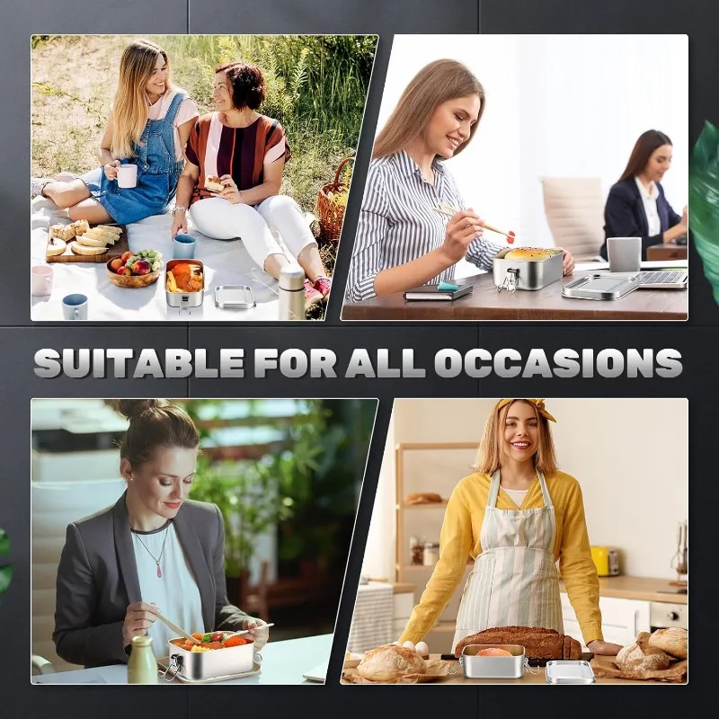 Containers with Lockable Clips Lunch Snack Boxes for Work,School Stainless Steel Bento Box Metal Lunch Box Food Storage thumbnail 4