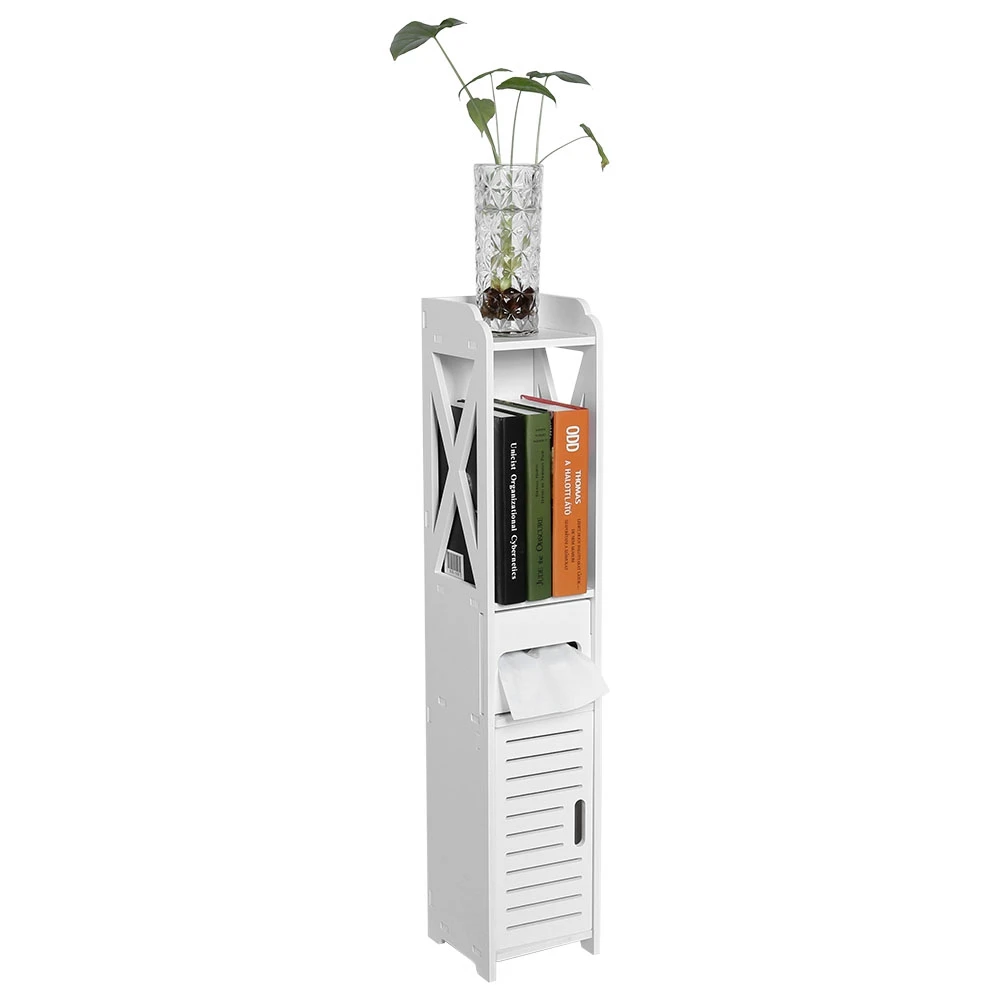 80x15.5x15CM Bathroom Storage Cabinet Narrow Toilet Furniture Cabinet White Wood Cupboard Shelf Tissue Storage Rack thumbnail 4