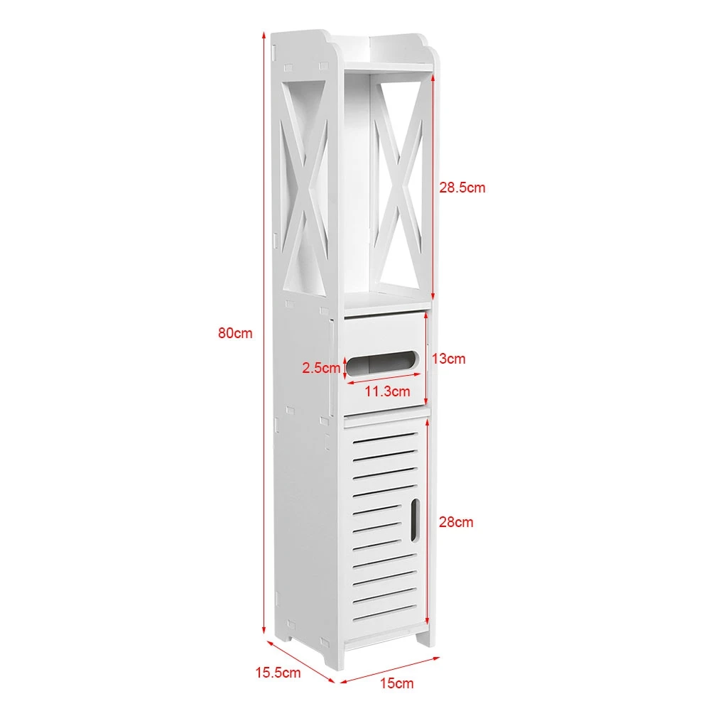 80x15.5x15CM Bathroom Storage Cabinet Narrow Toilet Furniture Cabinet White Wood Cupboard Shelf Tissue Storage Rack thumbnail 2