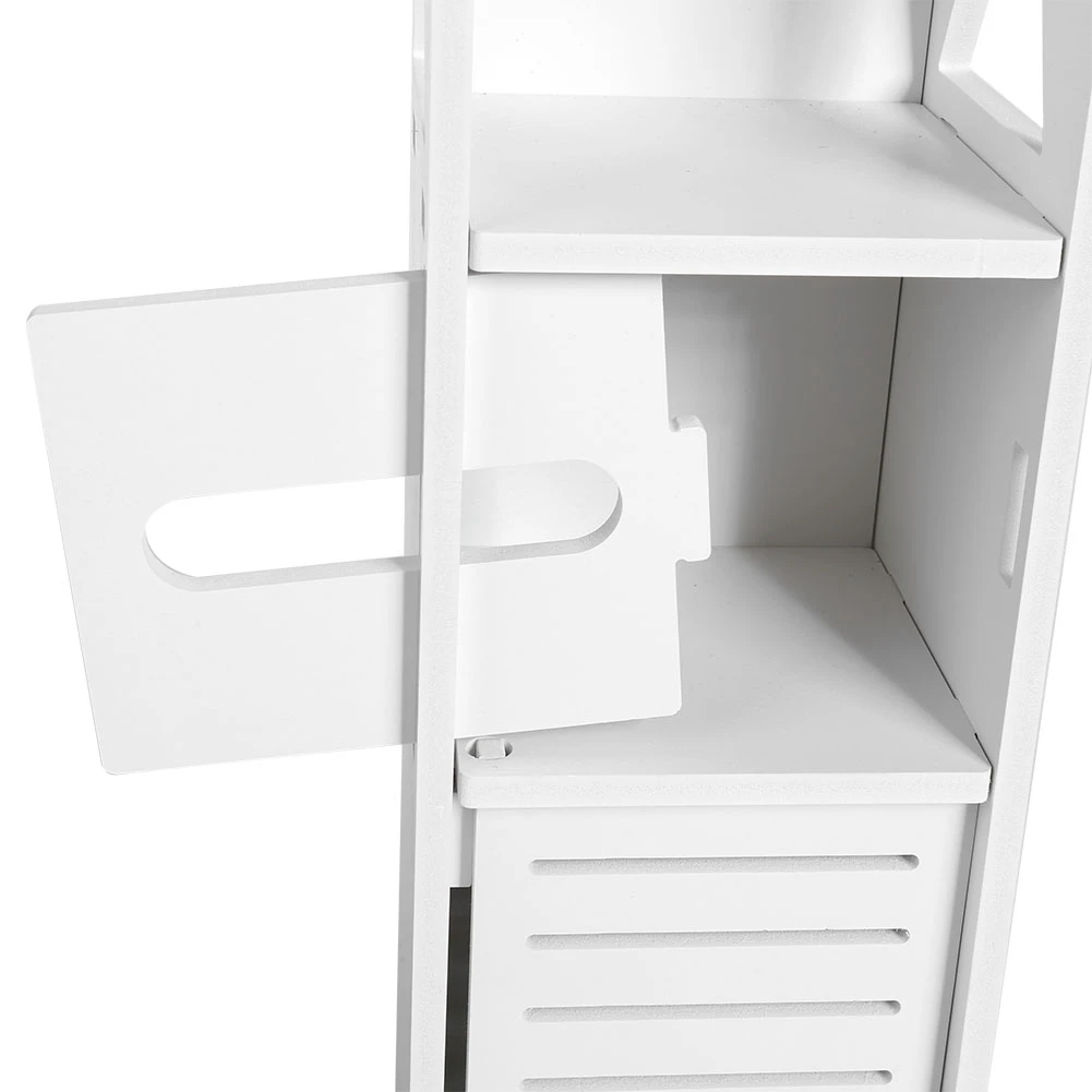 80x15.5x15CM Bathroom Storage Cabinet Narrow Toilet Furniture Cabinet White Wood Cupboard Shelf Tissue Storage Rack thumbnail 5
