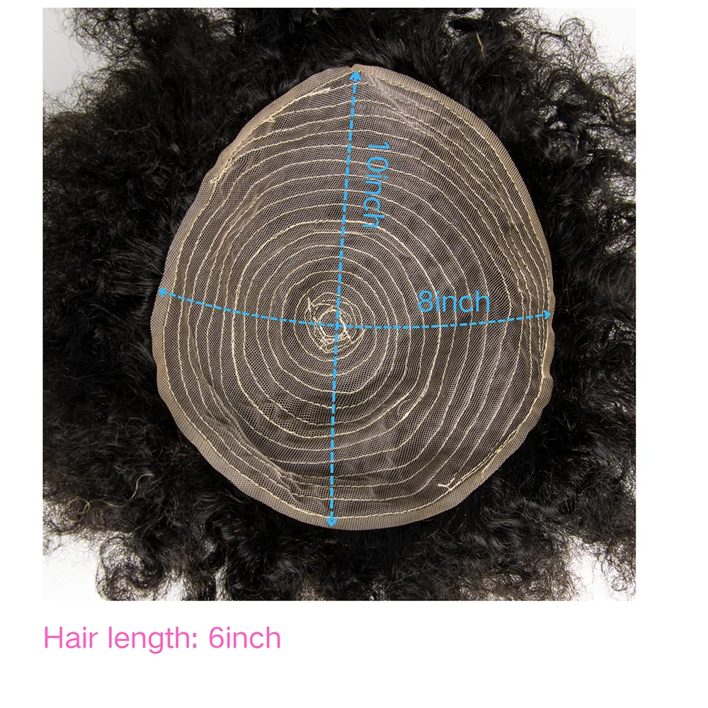 DESHI Toupee Topper Afro Style 100% Human Hair Full Machine Made Hairpiece Kinky Curly African American Mens Wigs thumbnail 4