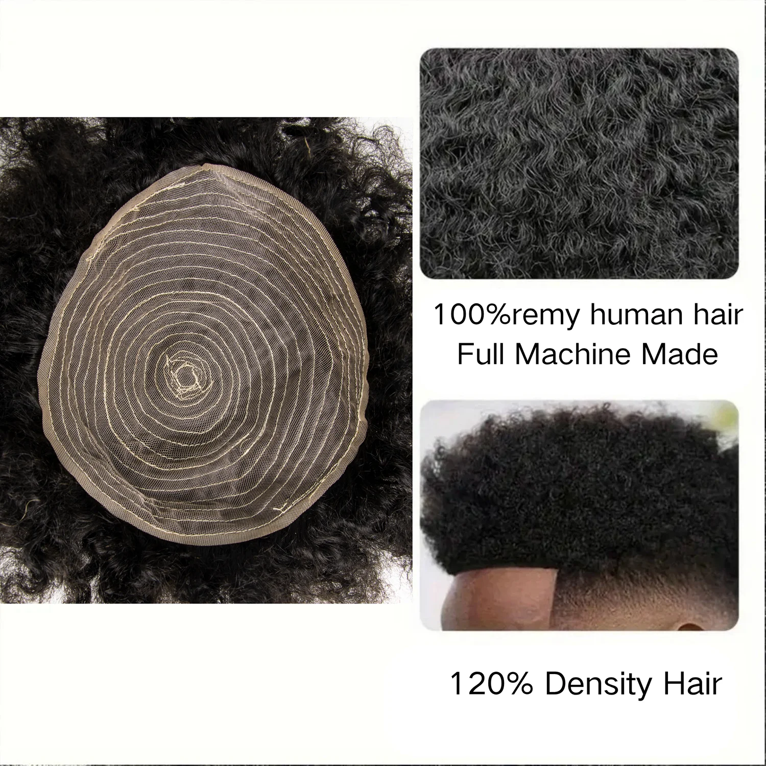 DESHI Toupee Topper Afro Style 100% Human Hair Full Machine Made Hairpiece Kinky Curly African American Mens Wigs thumbnail 5