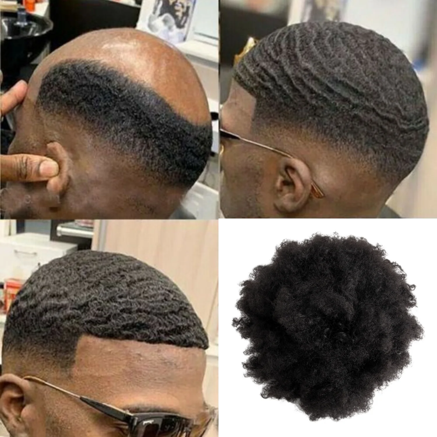 DESHI Toupee Topper Afro Style 100% Human Hair Full Machine Made Hairpiece Kinky Curly African American Mens Wigs thumbnail 6