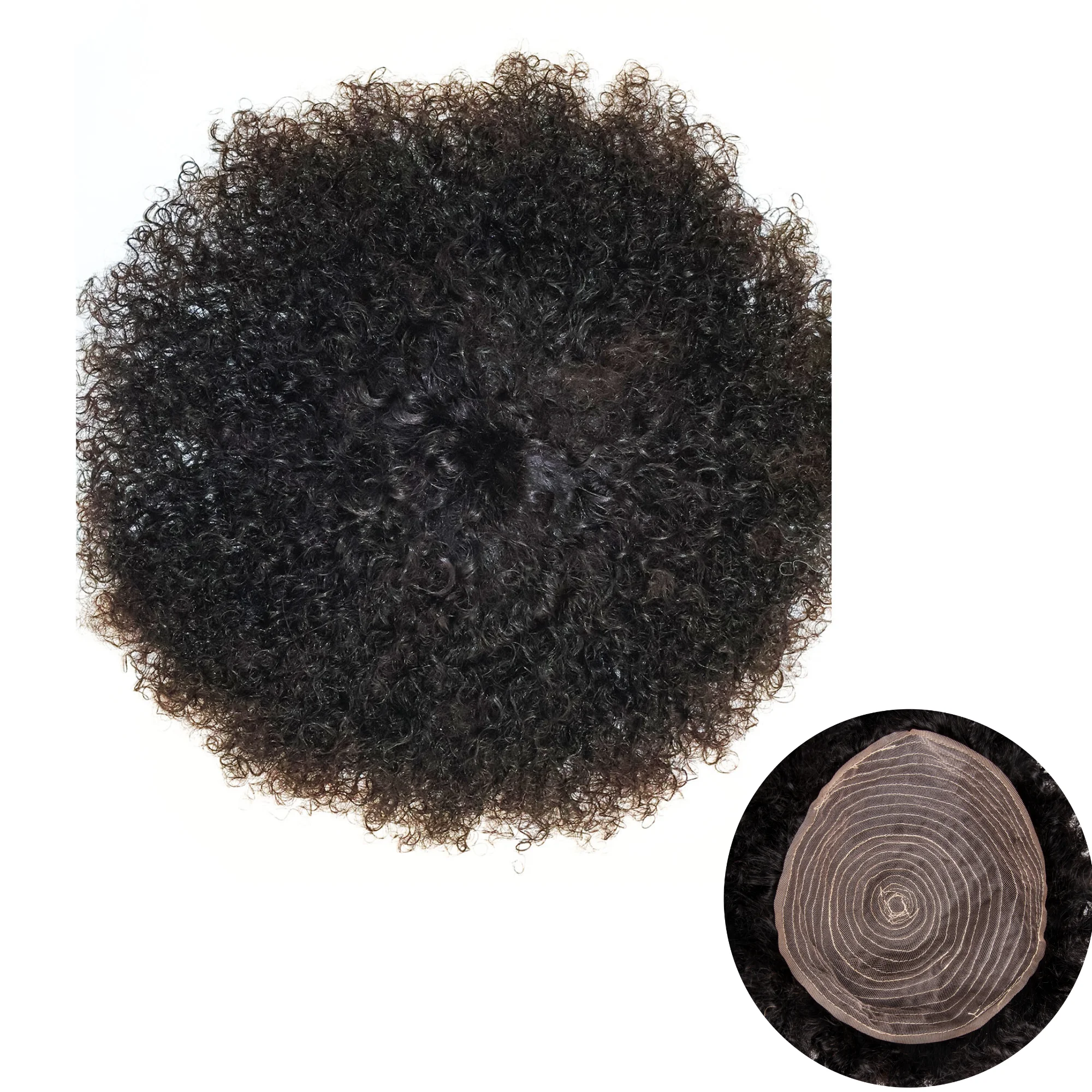 DESHI Toupee Topper Afro Style 100% Human Hair Full Machine Made Hairpiece Kinky Curly African American Mens Wigs thumbnail 3