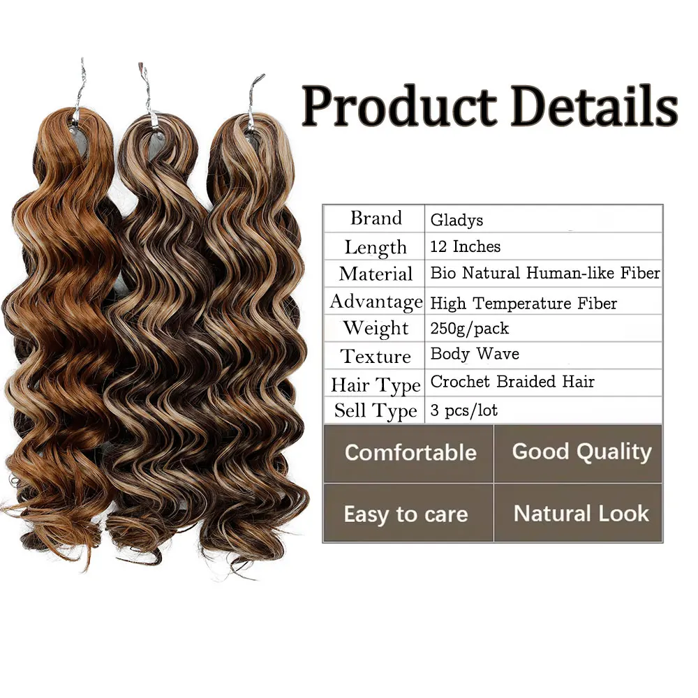 3PCS Deep Wave Twist Crochet Hair Ombre Grey Brown Synthetic Curly Hair Crochet Braids 12 Inches Braiding Hair Extension 250G thumbnail 3