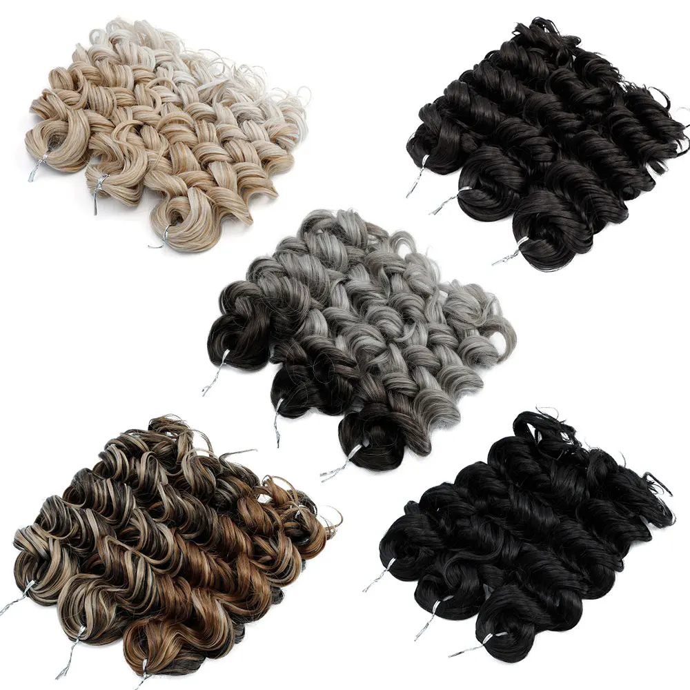 3PCS Deep Wave Twist Crochet Hair Ombre Grey Brown Synthetic Curly Hair Crochet Braids 12 Inches Braiding Hair Extension 250G thumbnail 4