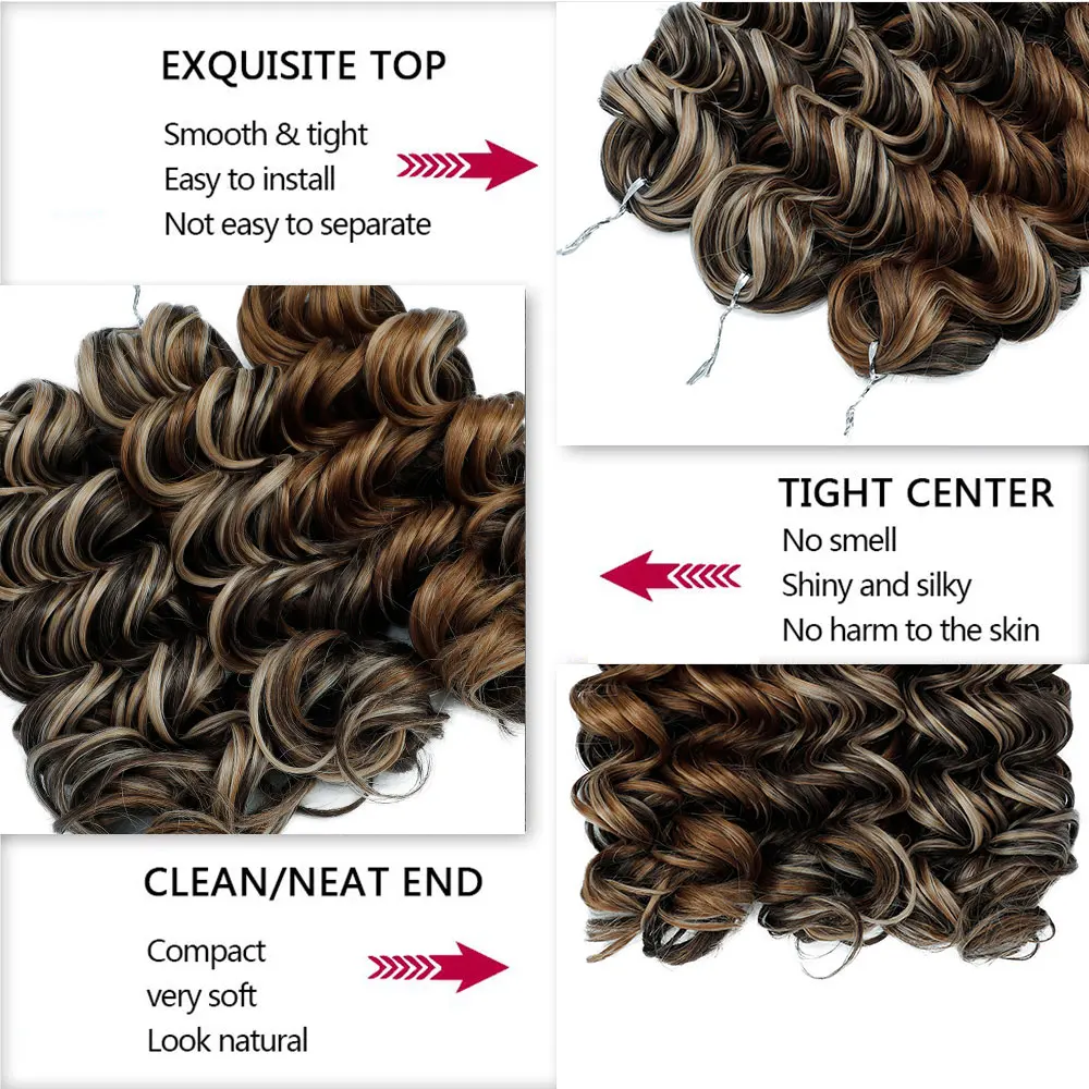 3PCS Deep Wave Twist Crochet Hair Ombre Grey Brown Synthetic Curly Hair Crochet Braids 12 Inches Braiding Hair Extension 250G thumbnail 2