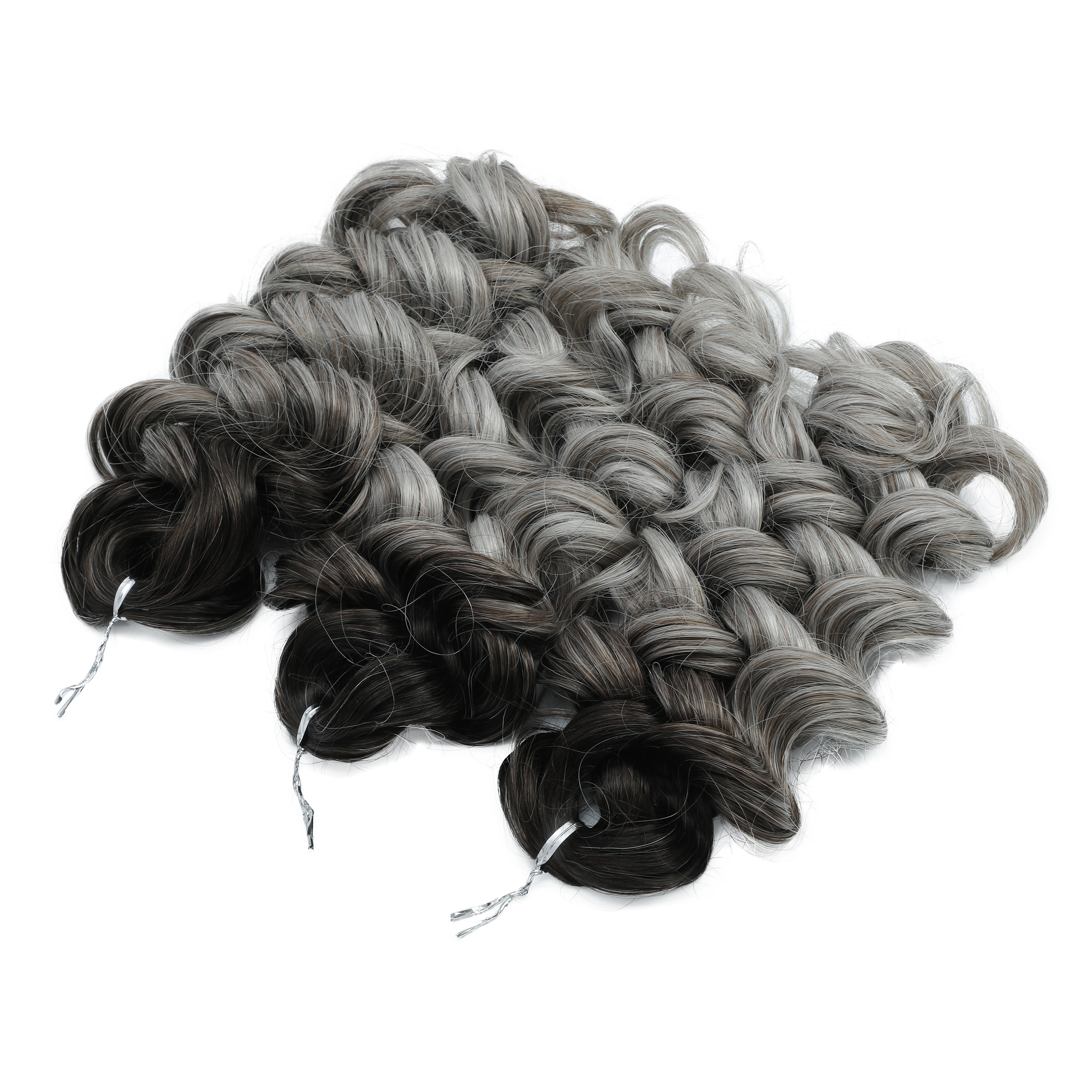 3PCS Deep Wave Twist Crochet Hair Ombre Grey Brown Synthetic Curly Hair Crochet Braids 12 Inches Braiding Hair Extension 250G thumbnail 6