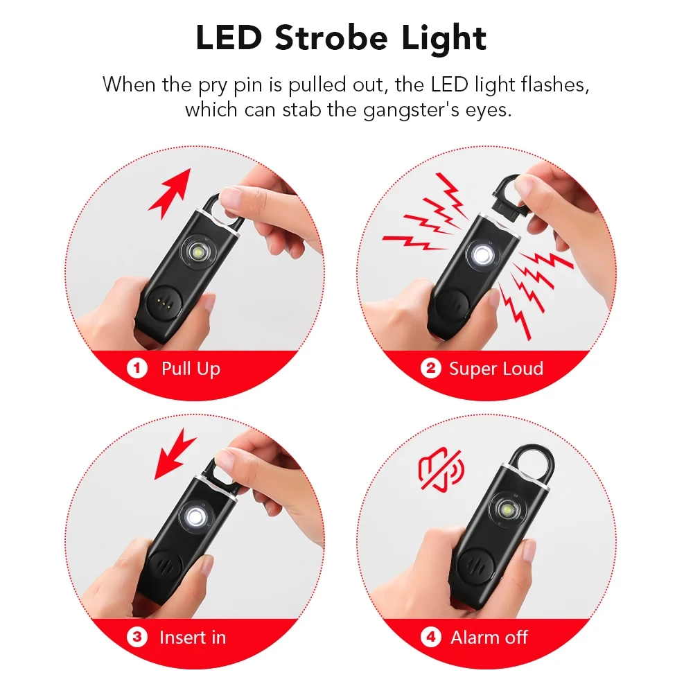 130dB Personal Defense Alarm Rechargeable Self Defense Woman Safety With LED Light Alarm Key Chain Emergency Anti-Attack thumbnail 6