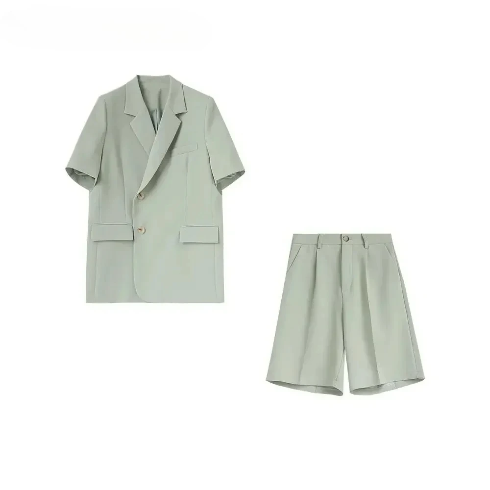 2025 Korean Loose 2 Pieces Women's Short Set with Blazer Summer Short-sleeved Blazers + Shorts Casual Office Ladies Suits Woman thumbnail 6