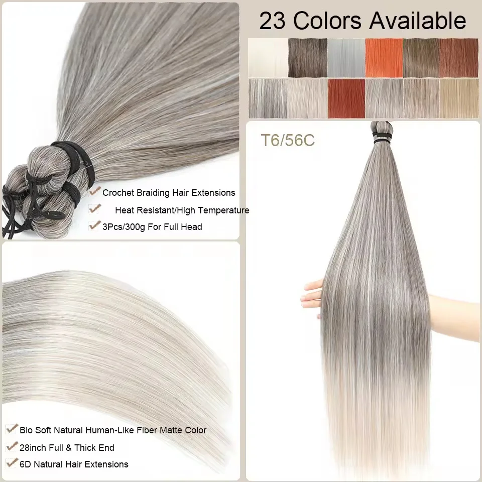 300g 3Pcs/Lot 28Inch Straight Crochet Braids White Blonde 613#Ombre Brown 6# Bio Protein Synthetic Hair Extensions thumbnail 3