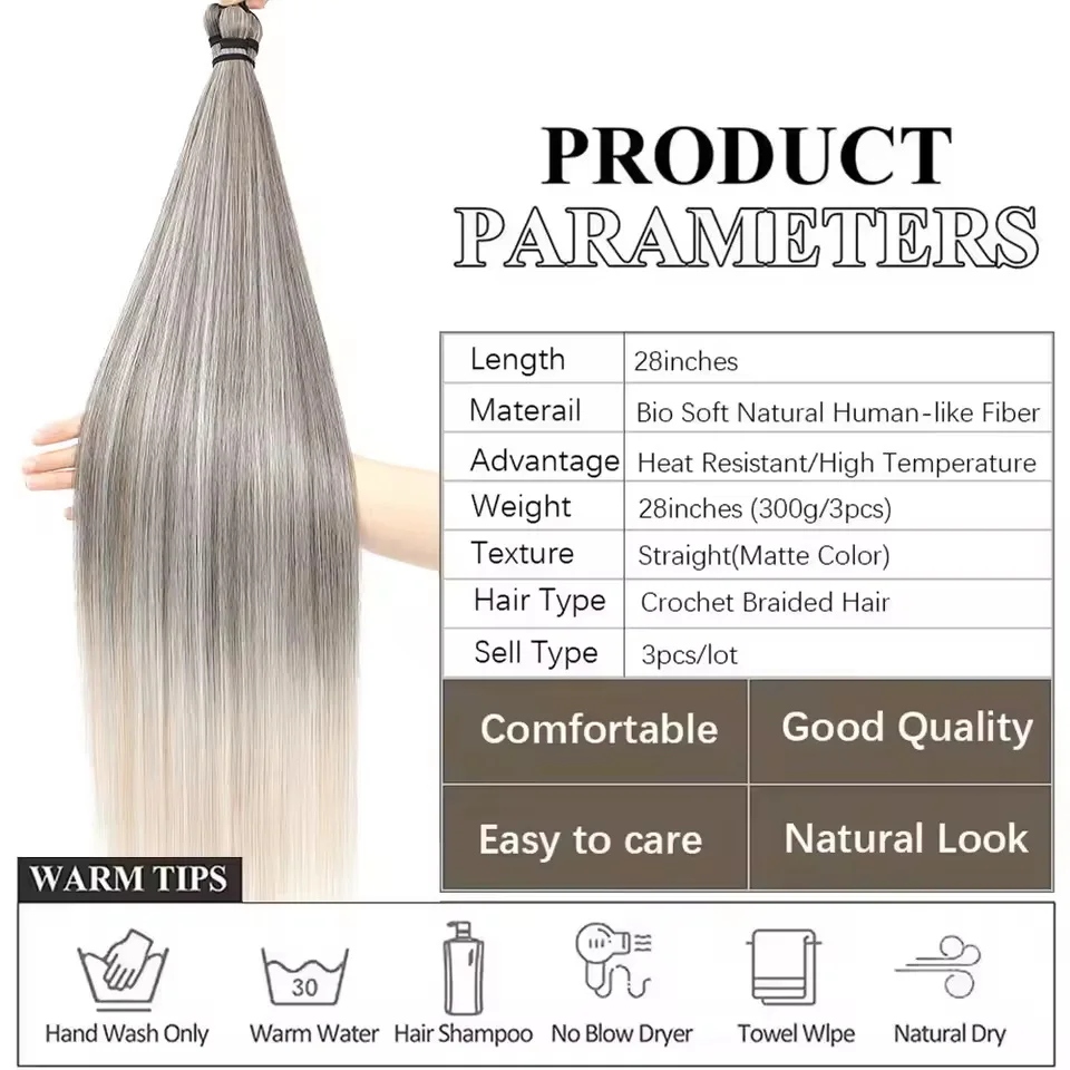 300g 3Pcs/Lot 28Inch Straight Crochet Braids White Blonde 613#Ombre Brown 6# Bio Protein Synthetic Hair Extensions thumbnail 2