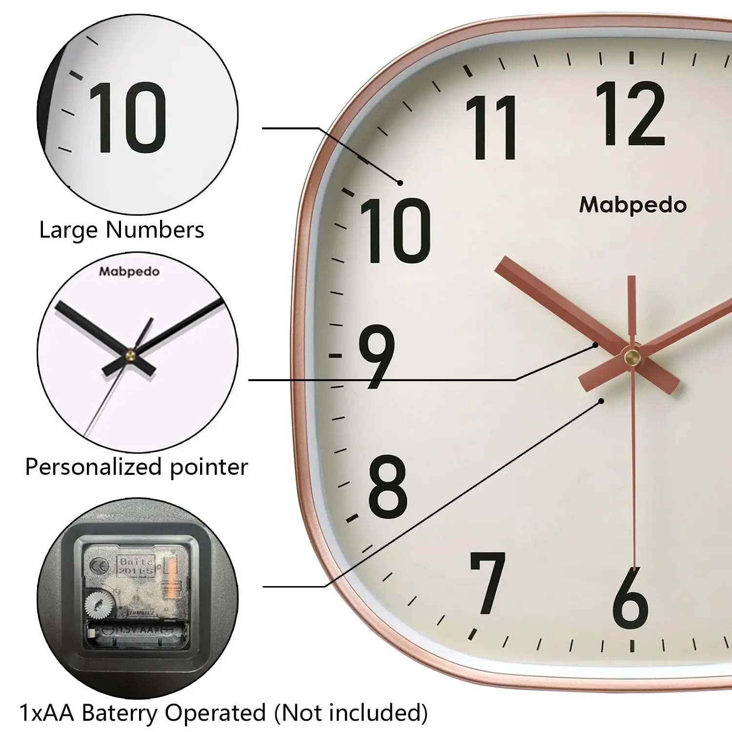 Square Quartz Wall Clock Elegant Beige Dial Clear Black Digital Modern Home Office Decoration Simple Style Precise Timing Clock thumbnail 3