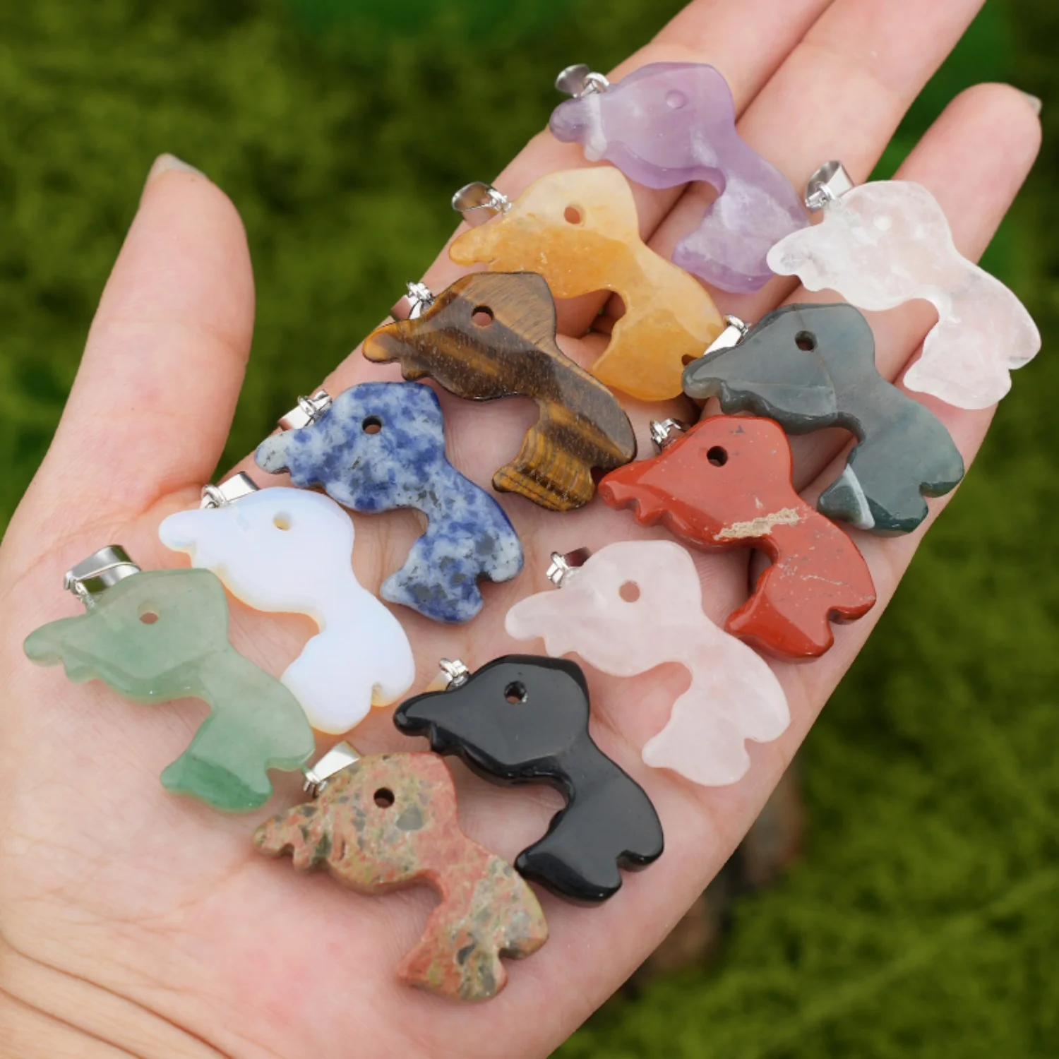 32x21mm Cute Deer Shape Rose Quartz Amethyst Tiger Eye Obsidian Pendant Beads for Handmade DIY Necklace Bracelet Accessories thumbnail 4