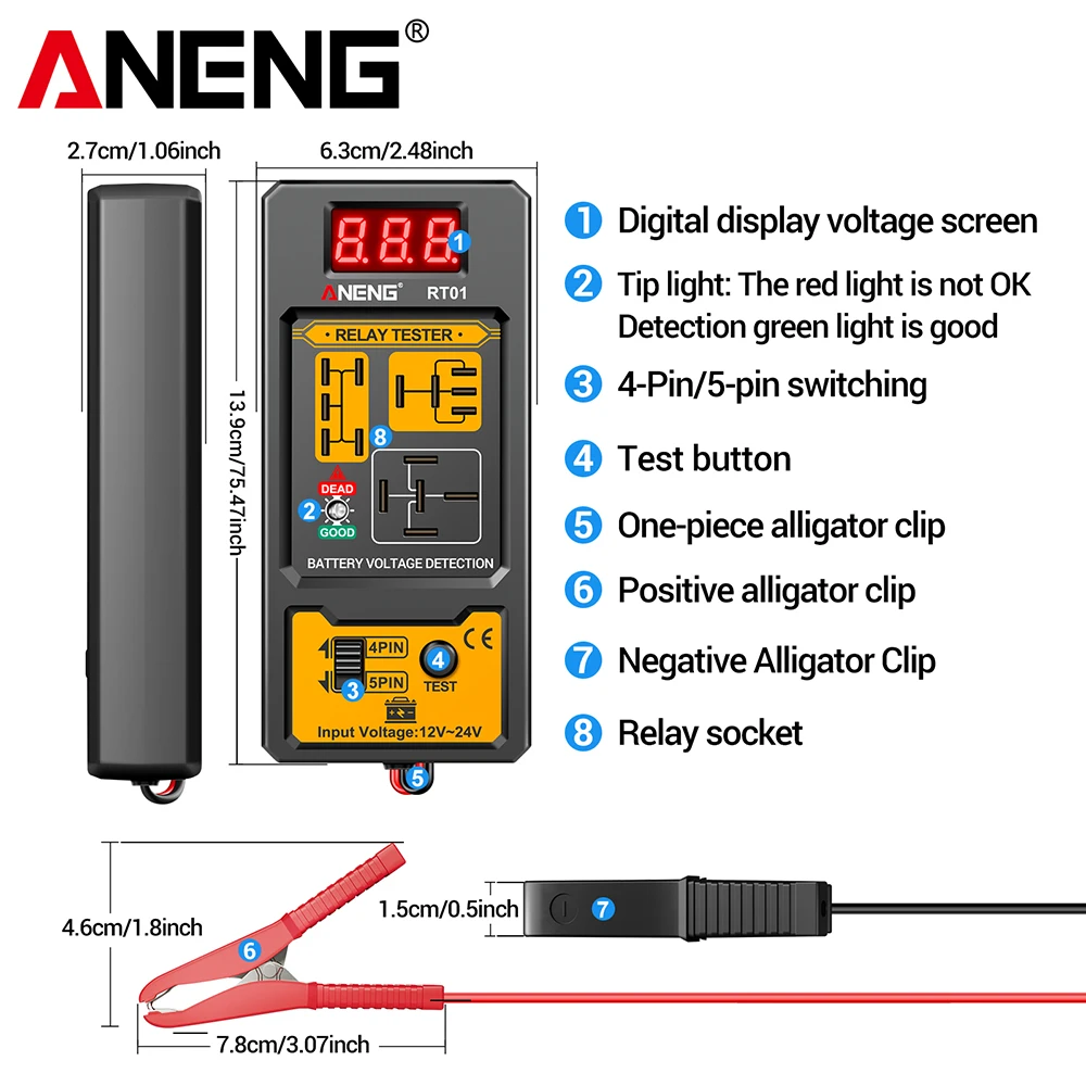 Relay Detector 11-25V ANENG RT01 Digital Universal 4/5 Pins Car Battery Vehicle Detection Digital Display Voltage Battery Tester thumbnail 5