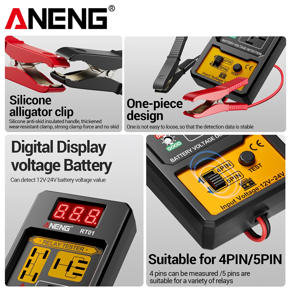 Relay Detector 11-25V ANENG RT01 Digital Universal 4/5 Pins Car Battery Vehicle Detection Digital Display Voltage Battery Tester thumbnail 4