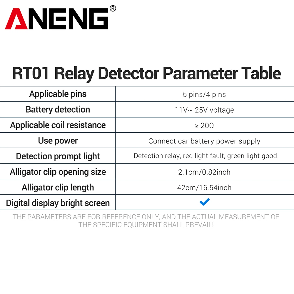 Relay Detector 11-25V ANENG RT01 Digital Universal 4/5 Pins Car Battery Vehicle Detection Digital Display Voltage Battery Tester thumbnail 6