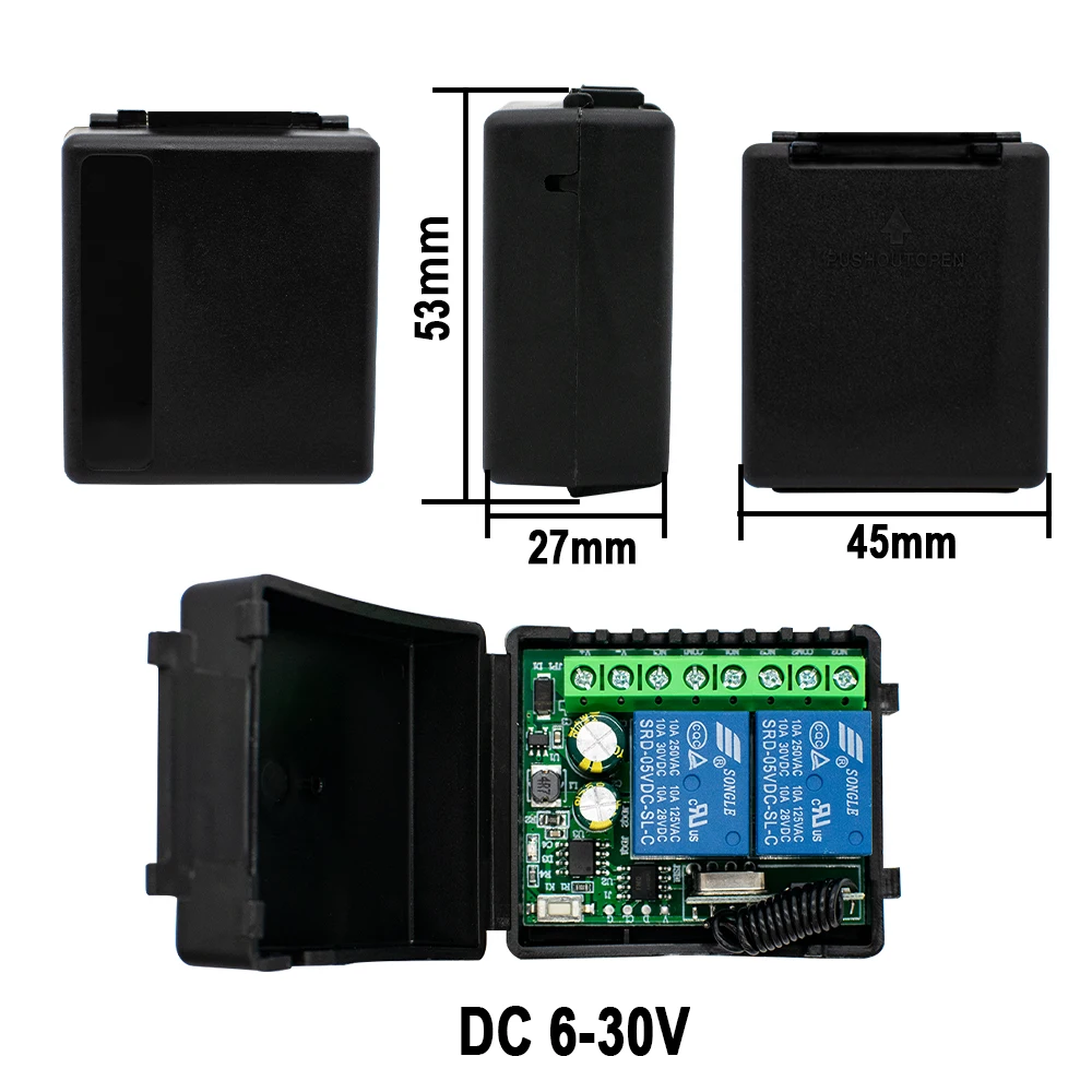 12V/24V 6-30V 433Mhz Wireless Remote Switch Relay Control 2 Channel for Motor/Garage Door/Lighting/Curtains + 2 Key Remotes thumbnail 5