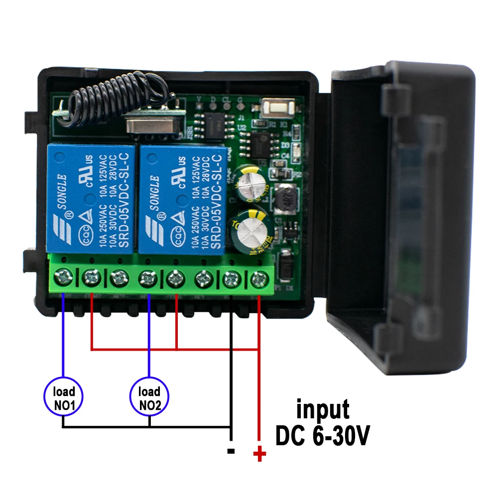 12V/24V 6-30V 433Mhz Wireless Remote Switch Relay Control 2 Channel for Motor/Garage Door/Lighting/Curtains + 2 Key Remotes thumbnail 3