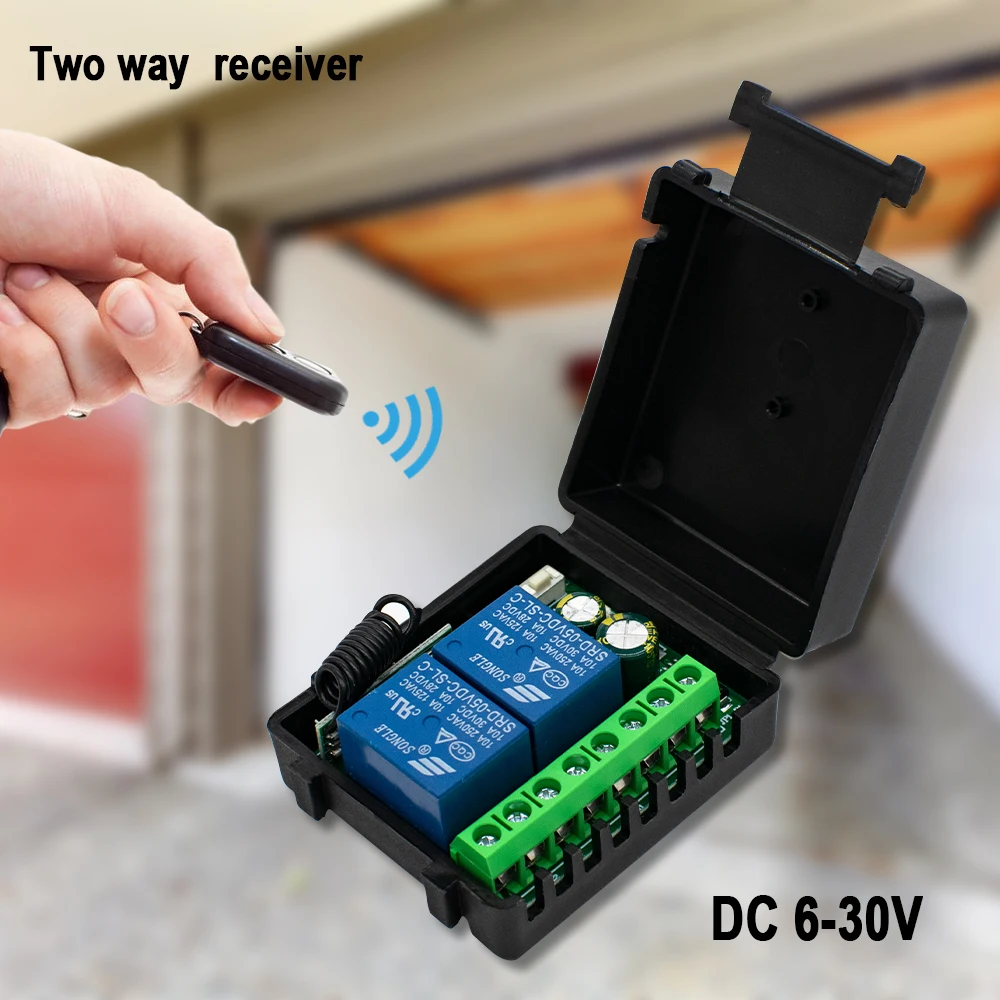 12V/24V 6-30V 433Mhz Wireless Remote Switch Relay Control 2 Channel for Motor/Garage Door/Lighting/Curtains + 2 Key Remotes thumbnail 2