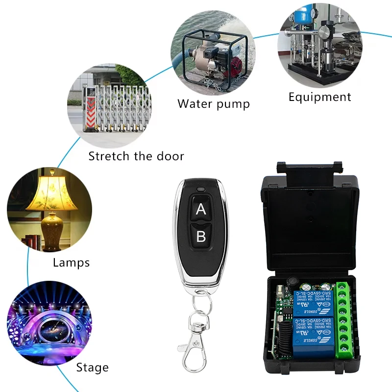 12V/24V 6-30V 433Mhz Wireless Remote Switch Relay Control 2 Channel for Motor/Garage Door/Lighting/Curtains + 2 Key Remotes thumbnail 6