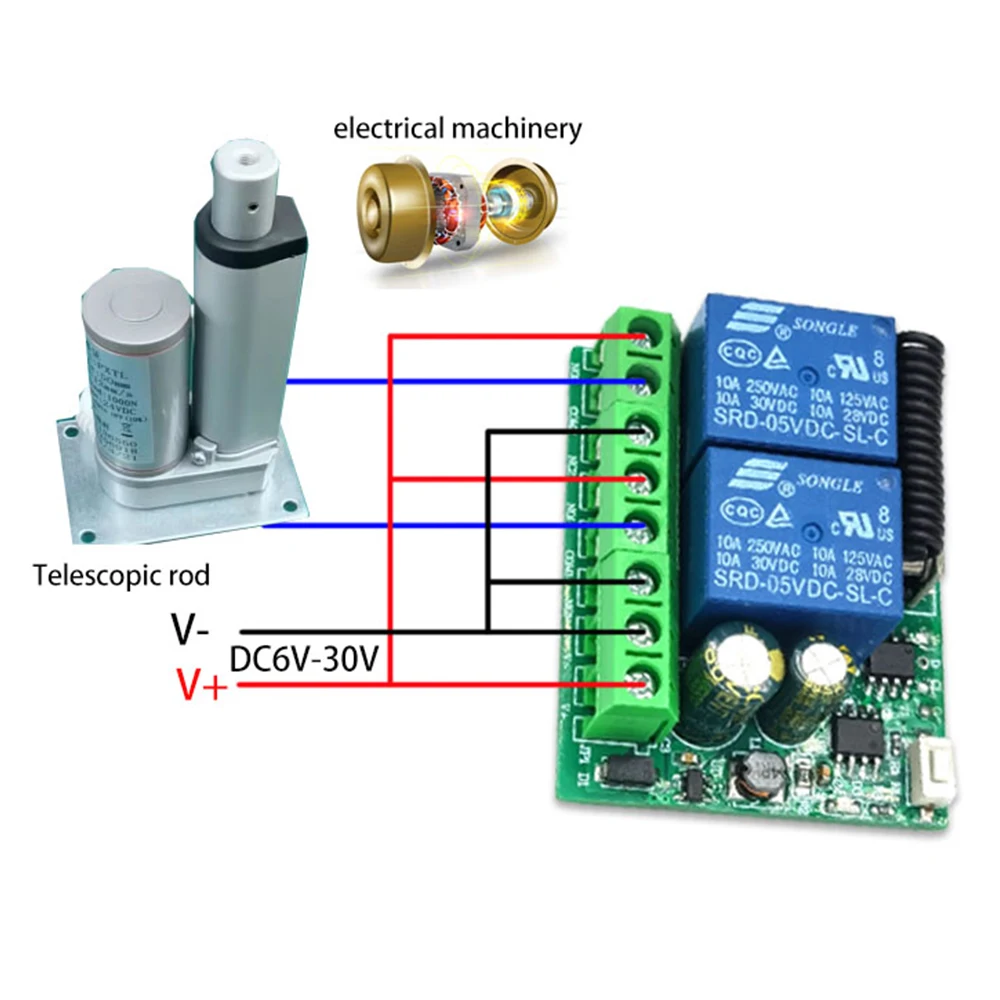 12V/24V 6-30V 433Mhz Wireless Remote Switch Relay Control 2 Channel for Motor/Garage Door/Lighting/Curtains + 2 Key Remotes thumbnail 4