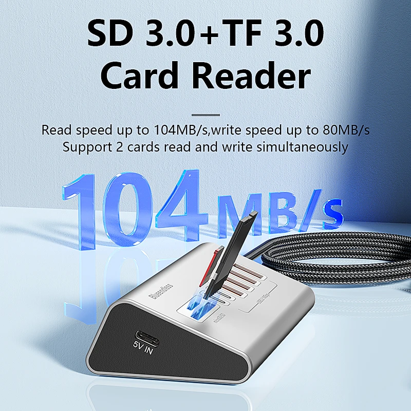 Blueendless Aluminium USB3.2 Gen2 10Gbps HUB with TF/SD Card Reader USB-C/USB A Hub 5-In-1 8 in 1 for PC Computer Laptop macbook thumbnail 5