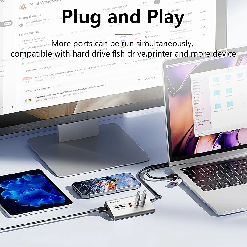 Blueendless Aluminium USB3.2 Gen2 10Gbps HUB with TF/SD Card Reader USB-C/USB A Hub 5-In-1 8 in 1 for PC Computer Laptop macbook thumbnail 6