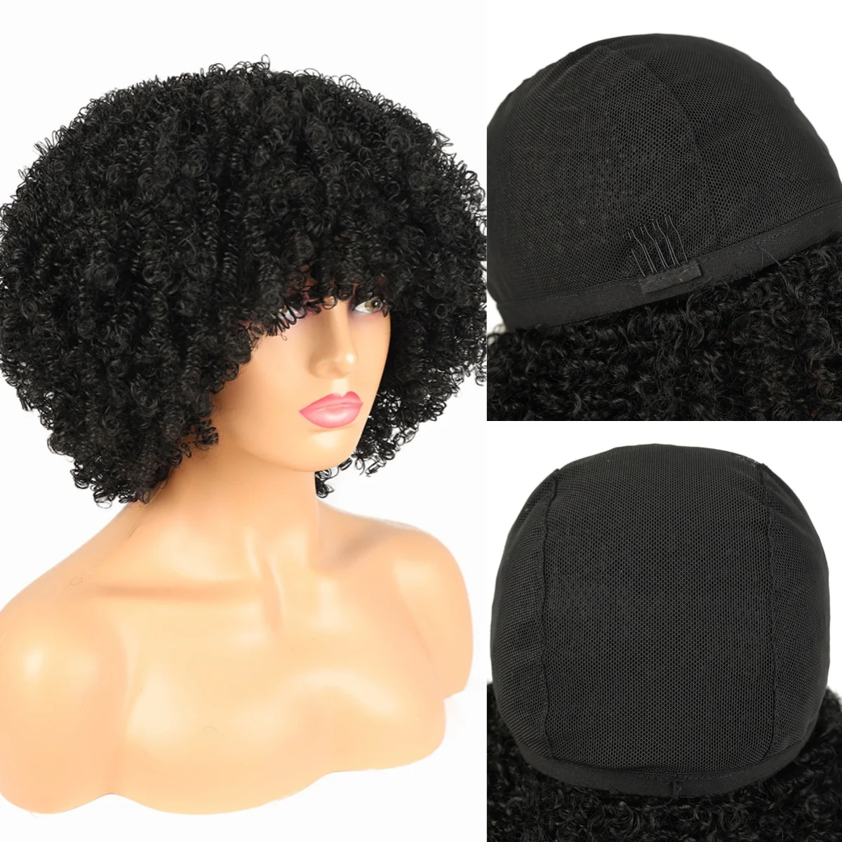 Synthetic Short Pixie Afro Kinky Curly Wigs Simple Cheap Machine Made Wigs For Women Natural Hair Styles Curly Hair For Women thumbnail 2