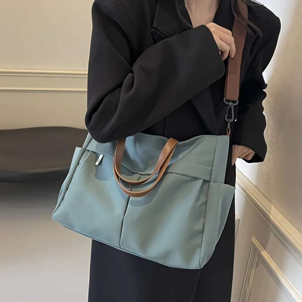 New Stylish Tote Bags Nylon Shoulder Bag Crossbody Bag Zip Closure Adjustable Strap Two Pockets Large Capacity Commuting Handbag thumbnail 2