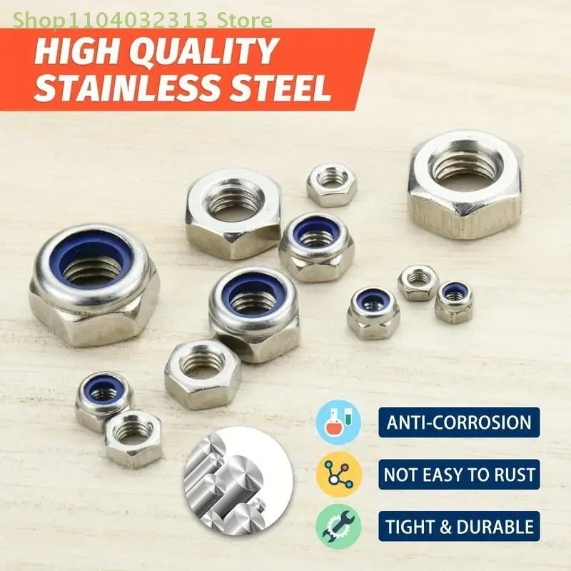175pcs Hex Nylon Insert Self-Locking Nuts Nylock Locknut Assortment Kit M3-M12 Sizes Stainless Steel for DIY Projects thumbnail 4
