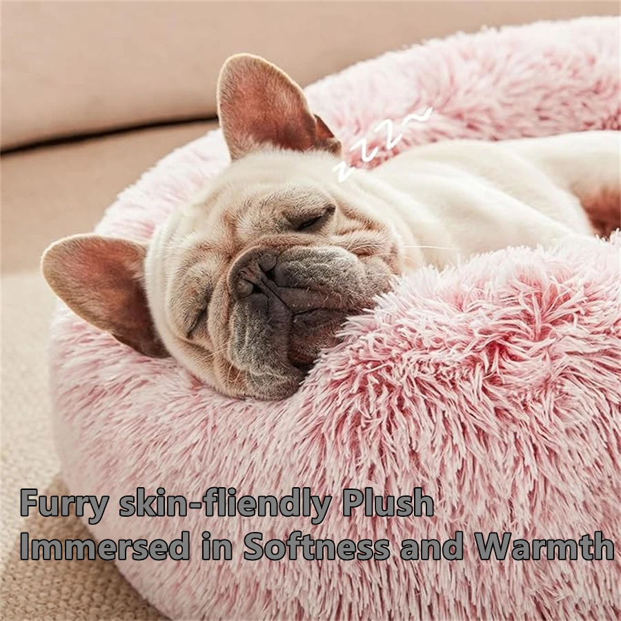 Soft Pet Cat Bed Pad Plush Warm Faux Fur dog Calm Bed Donut Round Bed Comfortable Sleeping Washable for Small Medium Dog and Cat thumbnail 3